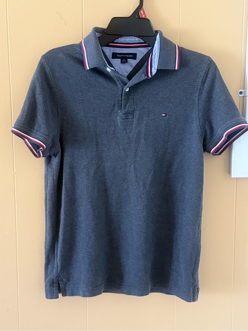 Tommy Hilfiger Dark Gray Polo with Red & White Trim